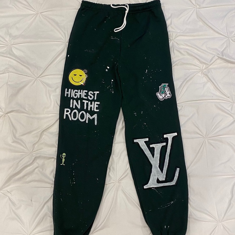 One of One Hand-Painted Green Sweatpants